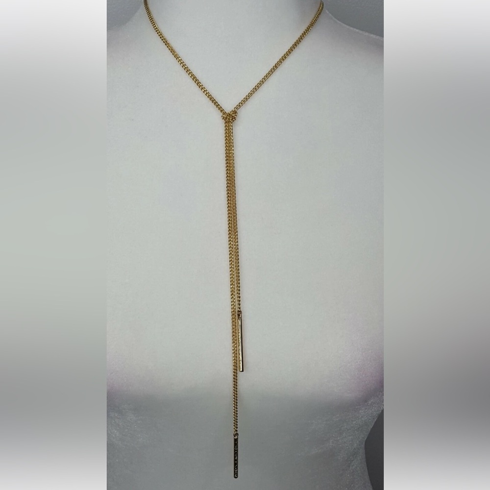 Michael Kors 32" Double Matchstick Necklace Gold Tone Adjustable Chain Tie